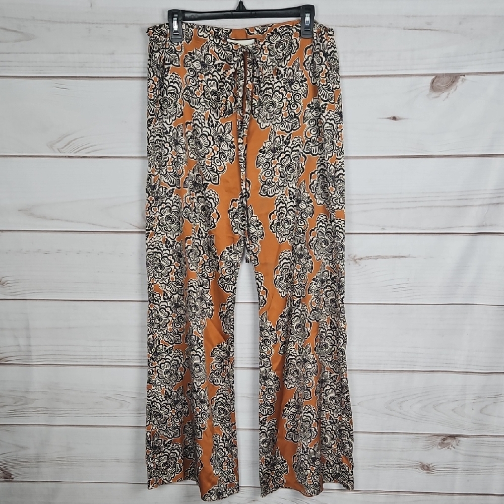 Alexis Wide Leg Burnt Orange & Brown Floral Print Pants - Size Small